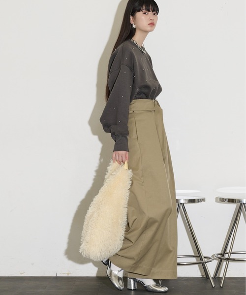 KUON ベルテッド 1タック チノパンツ スラックス ワイドパンツ サイズM KUON ベルテッド 1タック チノパンツ スラックス ワイドパンツ サイズM