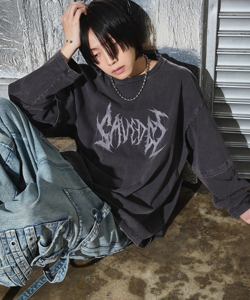 SAVEDGE tシャツ METAL LOGO PIGMENT LONG SLEEVE/メタルロゴ