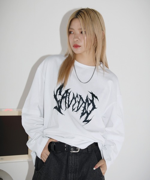 tシャツ 袖メタルパーツロンT レディース SAVEDGE tシャツ METAL LOGO PIGMENT LONG SLEEVE/メタルロゴ