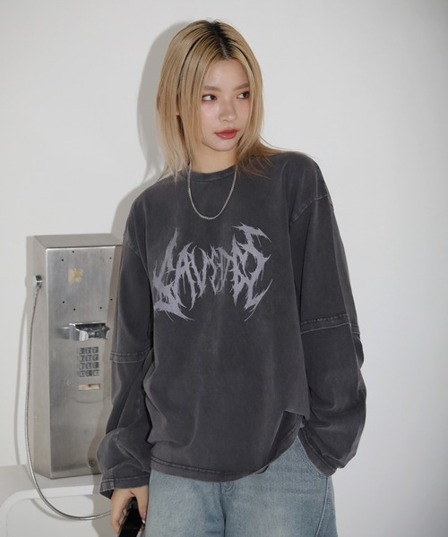 tシャツ ピグメントリブカットソー / 1215260705 レディース SAVEDGE tシャツ METAL LOGO PIGMENT LONG SLEEVE/メタルロゴ