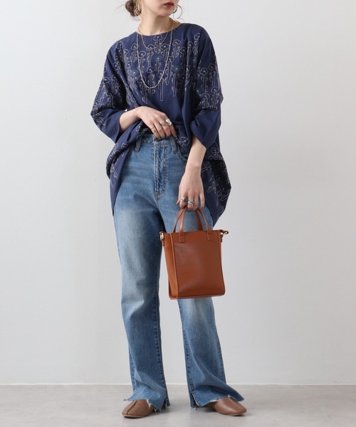 ブラウス シャツ EMAGO 花ボーダー総柄刺繍チュニック レディース Emago ブラウス シャツ EMAGO 花ボーダー総柄刺繍チュニック