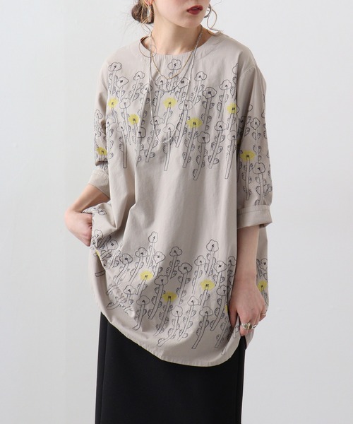 ブラウス シャツ EMAGO 花ボーダー総柄刺繍チュニック レディース Emago ブラウス シャツ EMAGO 花ボーダー総柄刺繍チュニック