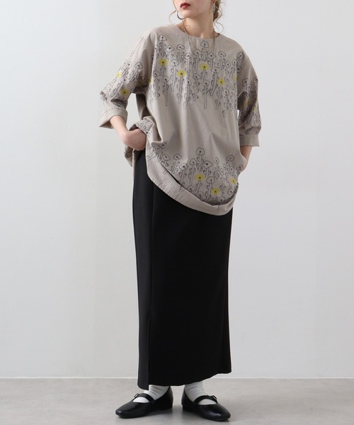 ブラウス シャツ EMAGO 花ボーダー総柄刺繍チュニック レディース Emago ブラウス シャツ EMAGO 花ボーダー総柄刺繍チュニック