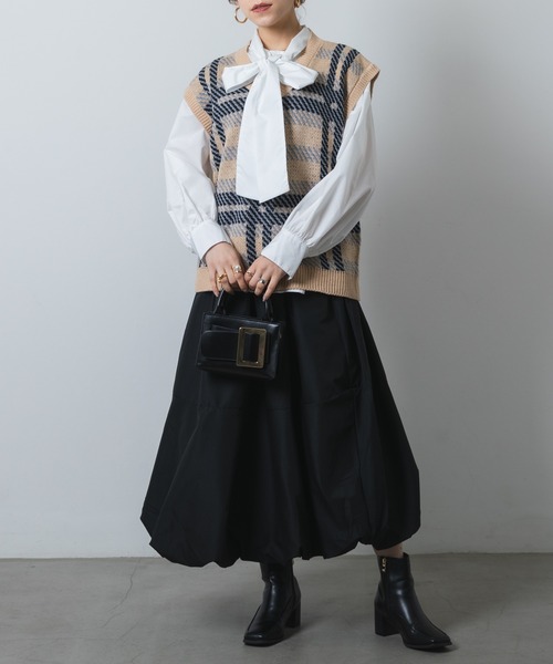 ベスト ジレ チェックブイネックニットベスト レディース ベスト ジレ チェックブイネックニットベスト レディース