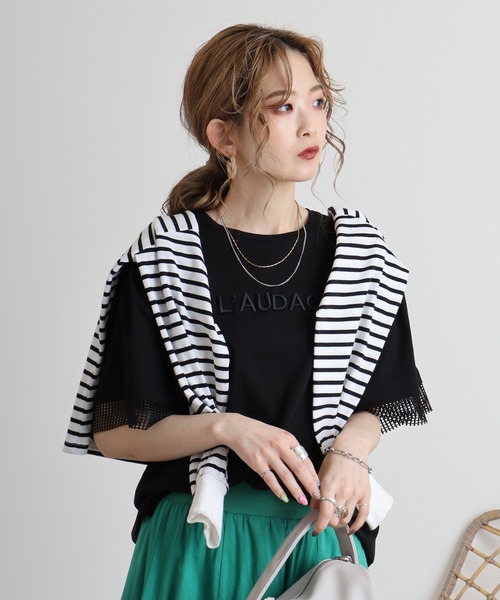 tシャツ AnnaNicola 立体ロゴ刺繍カットソー レディース