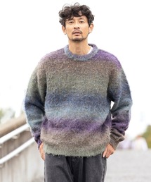 ニット メンズ グラデーションストライプ ラウンドネック ３色 B：MING by BEAMS セーター ニット 3ゲージ グラデーション