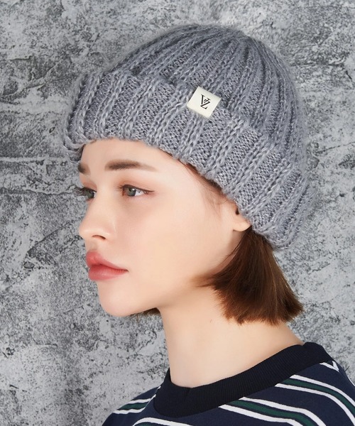 VARZAR ビーニー Amazon | [VARZAR] Square Label Stripe Crochet Beanie Green