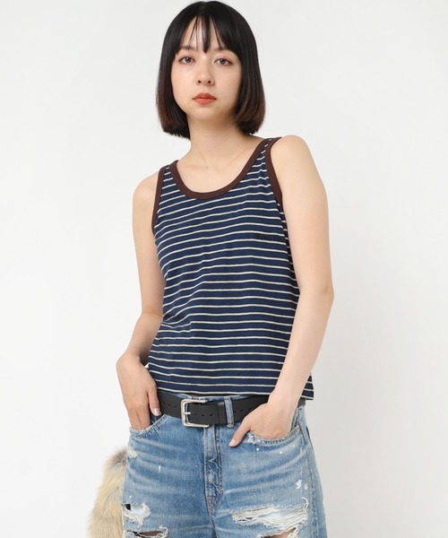 tシャツ M2308 ネップボーダーショートタンク レディース
