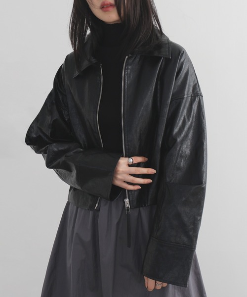 LIAN フェイクレザージャケット LIAN ブルゾン アウター フェイクレザーWZIPショートジャケット