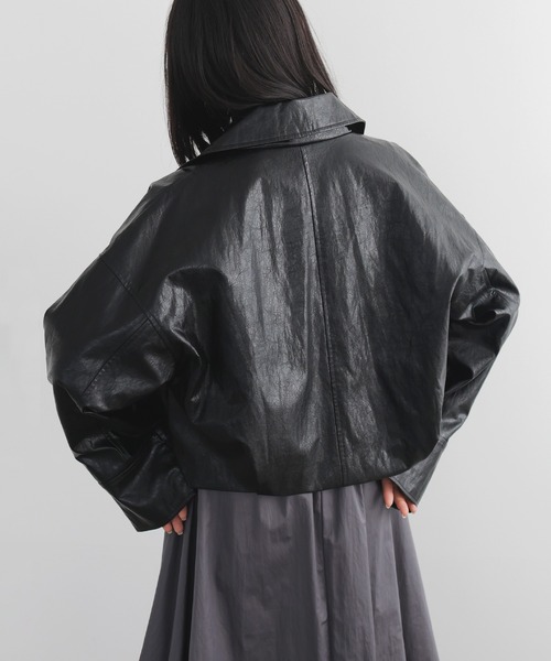 LIAN フェイクレザージャケット セール】フェイクレザーWZIPショートジャケット（ブルゾン