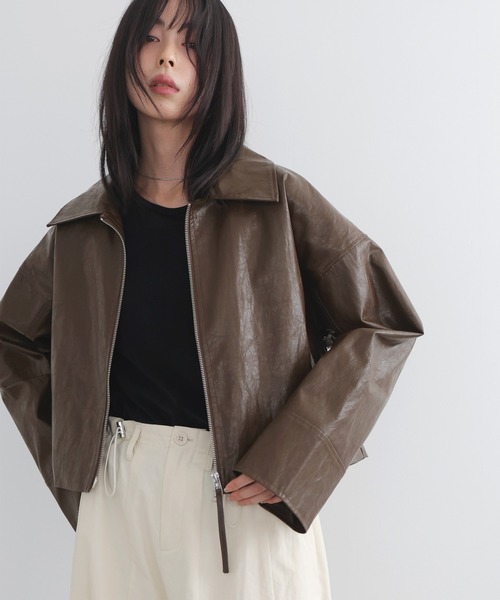 LIAN フェイクレザージャケット LIAN ブルゾン アウター フェイクレザーWZIPショートジャケット