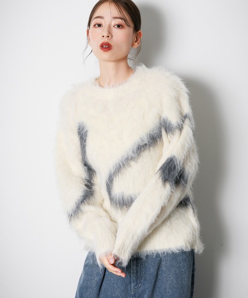 LAKOLE（ラコレ） ニット セーター 線柄シャギーニットプルオーバー