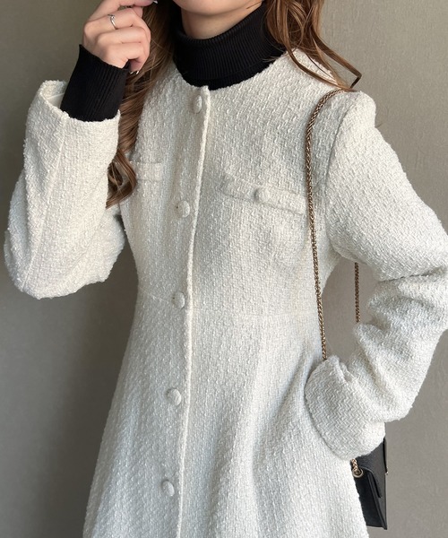 「JUNOAH」 ノーカラーコート MEDIUM アイボリー レディース_画像2