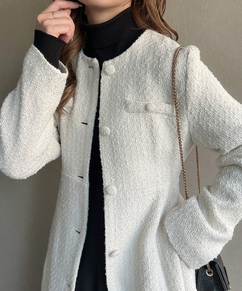 「JUNOAH」 ノーカラーコート MEDIUM アイボリー レディース_画像3