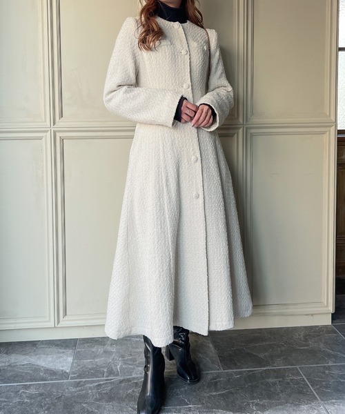 「JUNOAH」 ノーカラーコート MEDIUM アイボリー レディース_画像4