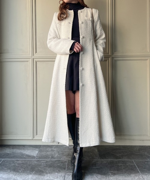 「JUNOAH」 ノーカラーコート MEDIUM アイボリー レディース_画像5