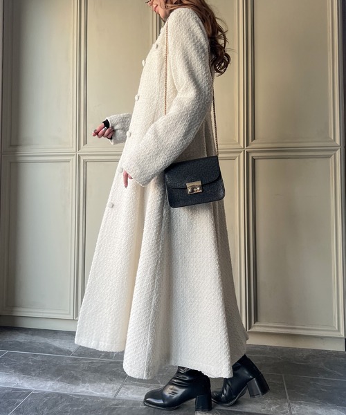 「JUNOAH」 ノーカラーコート MEDIUM アイボリー レディース_画像6