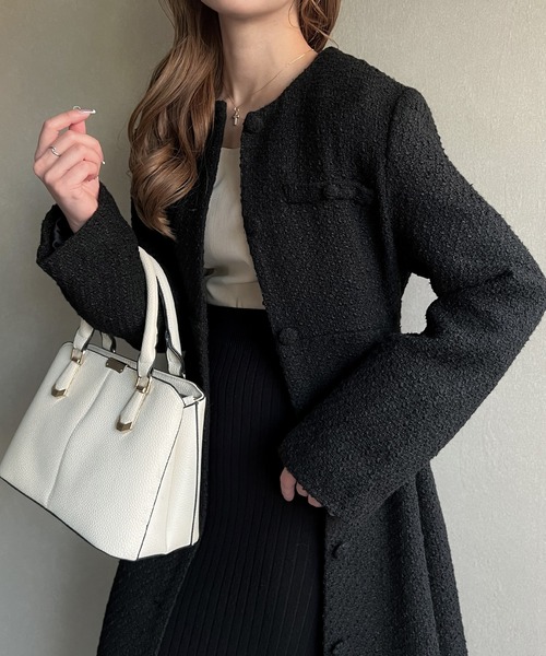 「JUNOAH」 ノーカラーコート MEDIUM アイボリー レディース_画像7