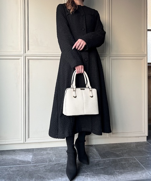 「JUNOAH」 ノーカラーコート MEDIUM アイボリー レディース_画像9