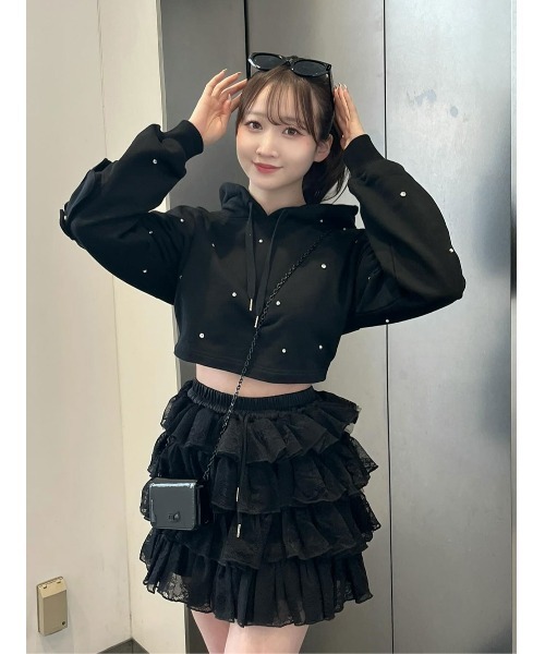 Darich パーカー クロップドビジューフーディ レディース