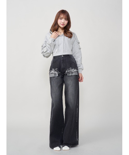 darich クロップドビジューフーディ Darich パーカー クロップドビジューフーディ レディース