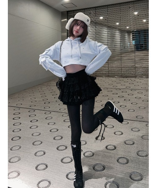 darich クロップドビジューフーディ Darich パーカー クロップドビジューフーディ レディース
