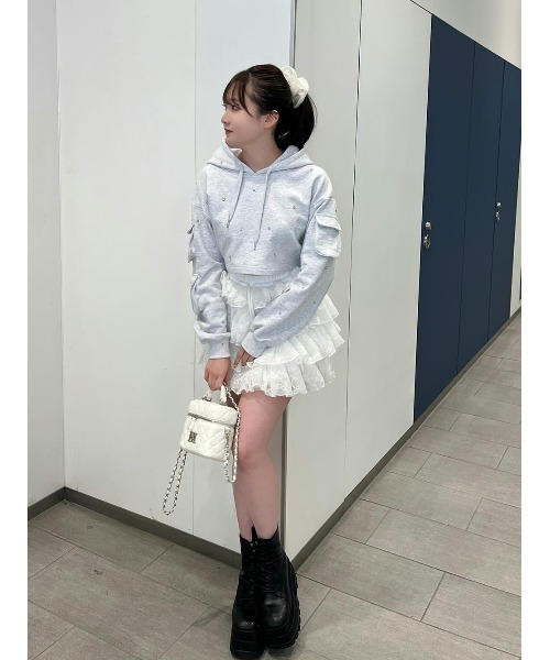 Darich パーカー クロップドビジューフーディ レディース