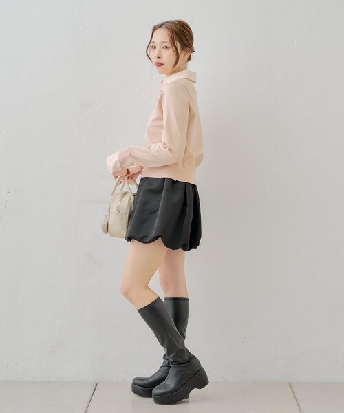 Chico 襟付きポロニット ニットプリーツスカート セットアップ ネイビー セットアップ】襟付きポロニット（ニット/セーター）｜Chico（チコ）の