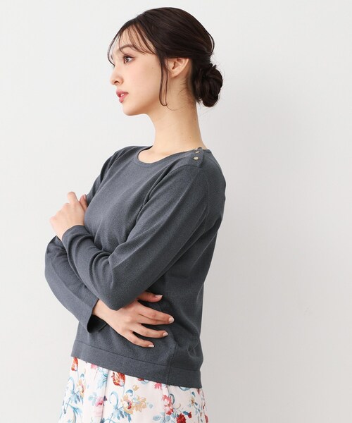 ニット セーター 「天竺編み」肩ボタン ラメニット レディース LAURA ASHLEY ニット セーター 「天竺編み」肩ボタン ラメニット