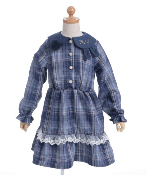 美品　ワンダフルワールド子供服 (130)　ギンガムチェックうさぎ柄ワンピース WONDERFUL WORLD ワンダフルワールド ギンガムうさぎ ワンピース