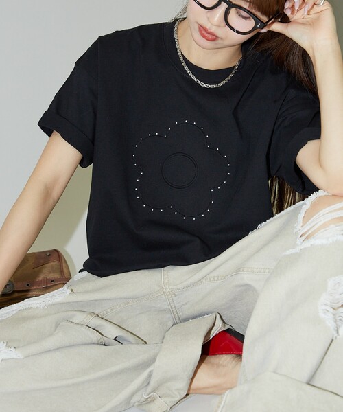tシャツ MARY QUANT × PUBLUX/マリークワント スタッズ付き エンボス アートTシャツ　限定展開 レディース | PUBLUX | 01