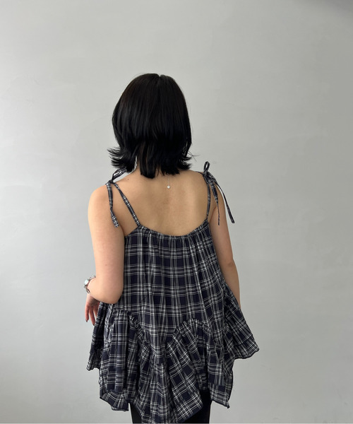 tシャツ チェック柄 フリルヘム キャミソール FX25S079「Fano