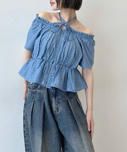 ブラウス シャツ モールボーダー 2WAY ブラウス レディース PAGEBOY ブラウス シャツ 2WAYオフショルブラウス レディース