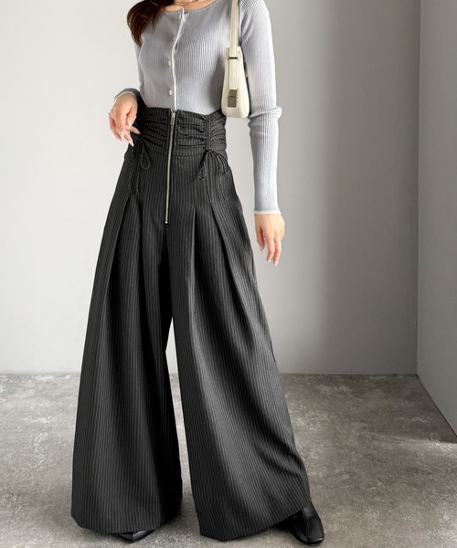 パンツ ジャージー フレアパンツ レディース 千鳥柄ジャカード