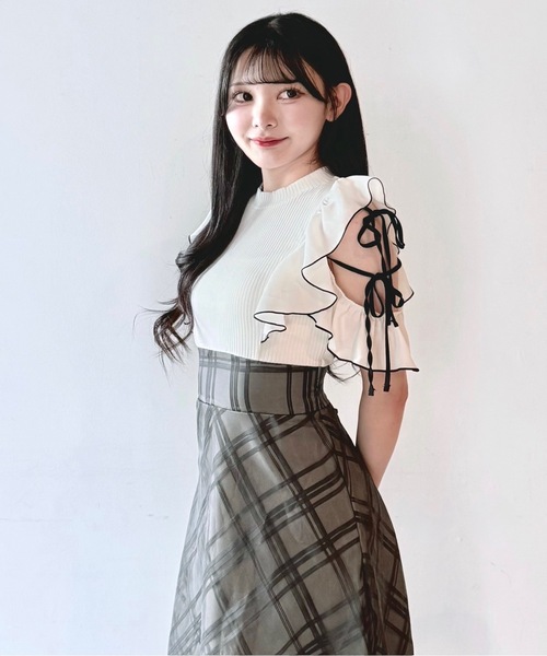 ドッキングワンピース とろみ素材 バイカラー 1431 NOMAE ワンピース バイカラーリボンドッキングワンピース