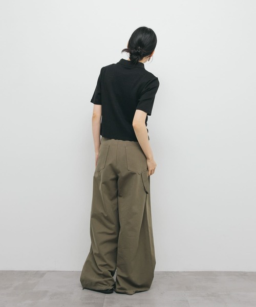 フロントホックシャーリングRIBトップス セール】フロントホックシャーリングRIBトップス（Tシャツ