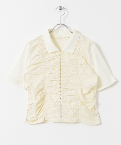 KBF tシャツ フロントホックシャーリングRIBトップス レディース