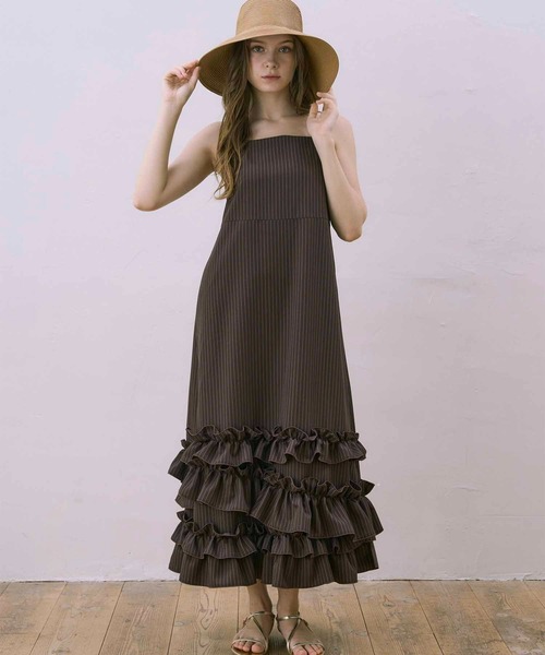 ワンピース Luan STRIPED PETAL CAMISOLE OP (brown) Luan ワンピース 「Luan」STRIPED PETAL CAMISOLE OP/ストライプ