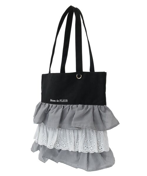 Maison de FLEUR フリルトートバッグ ピンクピンクピンクサテンフリルトートバッグ(504911948