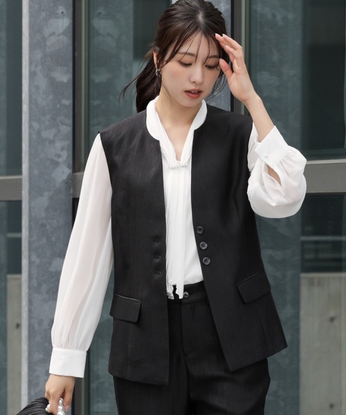 DRESS+（ドレスプラス） ベスト ジレ マニッシュに決まるノーカラー