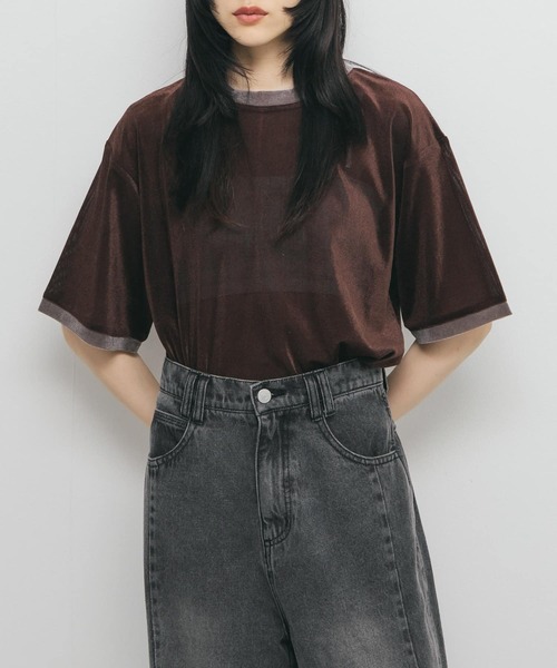 tシャツ メッシュベロアリンガーTEE レディース