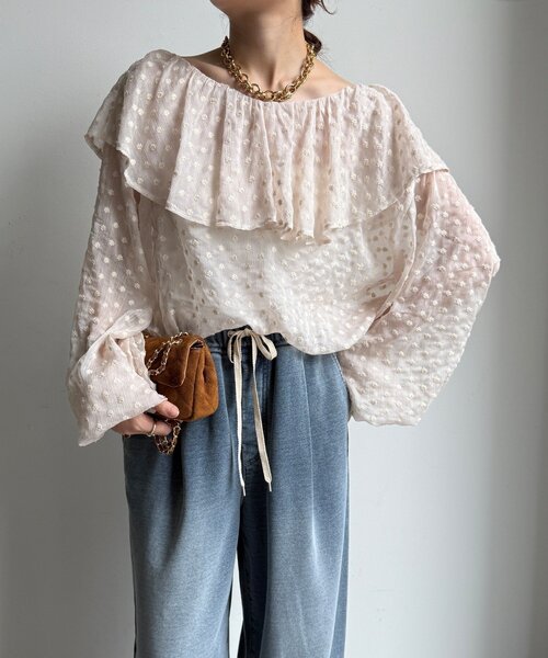 あーもんどもなかです＊dadda . さんフリルブラウス DouDou（ドゥドゥ） ブラウス シャツ フラワー刺繍フリルブラウス