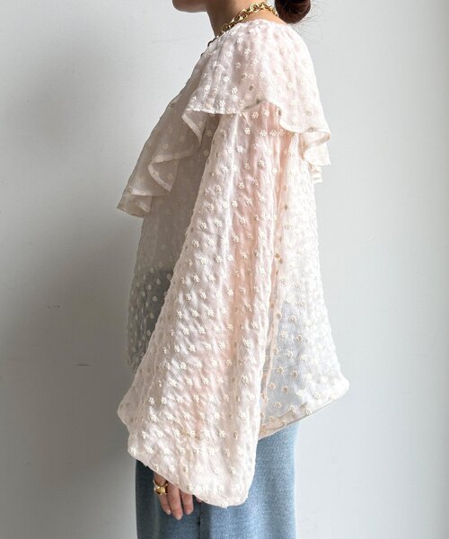 DouDou（ドゥドゥ） ブラウス シャツ フラワー刺繍フリルブラウス