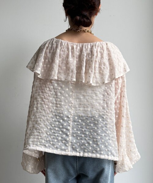 DouDou ブラウス シャツ フラワー刺繍フリルブラウス レディース