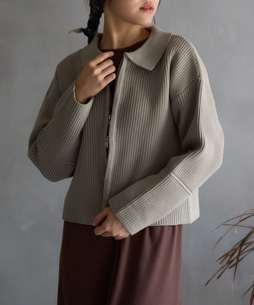 Theory luxe ダークブラウン 長袖ニットブルゾン Theory luxe ダークブラウン 長袖ニットブルゾン ニット | Theory luxe