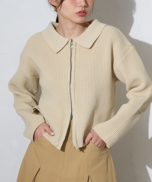 TRIANGLE PALETTE カーディガン 襟付き ダブルZIP スポンディッシュ