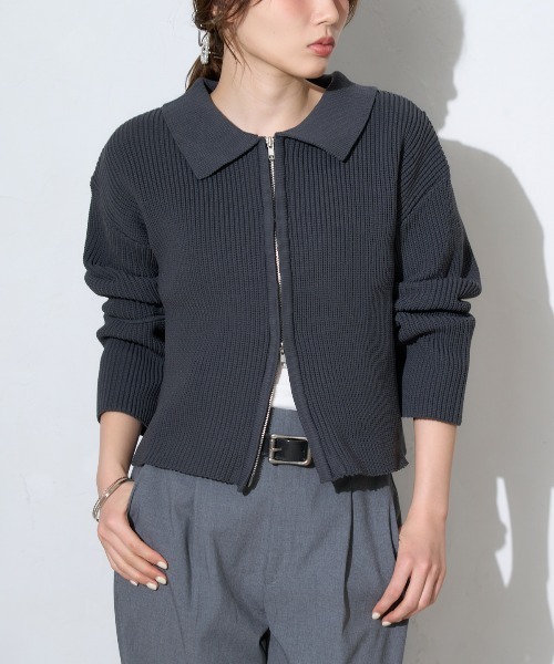 TRIANGLE PALETTE カーディガン 襟付き ダブルZIP スポンディッシュ