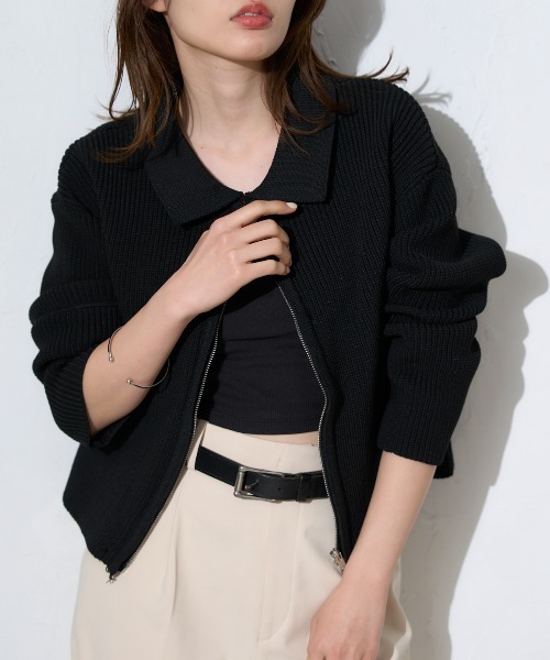 TRIANGLE PALETTE カーディガン 襟付き ダブルZIP スポンディッシュ