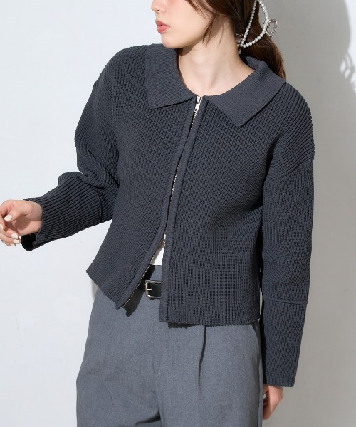 TRIANGLE PALETTE カーディガン 襟付き ダブルZIP スポンディッシュ 