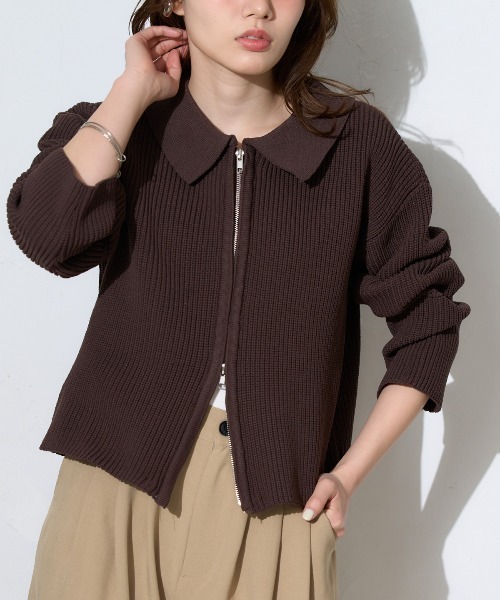 TRIANGLE PALETTE カーディガン 襟付き ダブルZIP スポンディッシュ